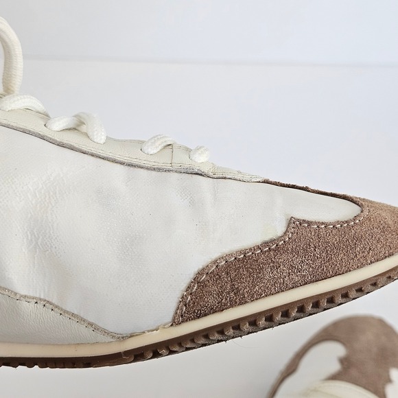 Tory Burch Cream Leather & Suede Logo Sneakers | Size US 6 | Neutral Trainer - Picture 6 of 13